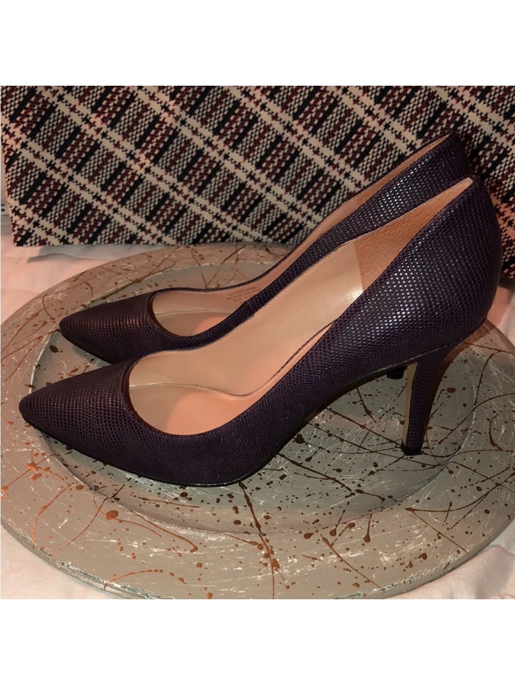 Enzo Angiolini 9 Genuine Leather Pebbled Textured “Call Me” Deep Purple Pumps